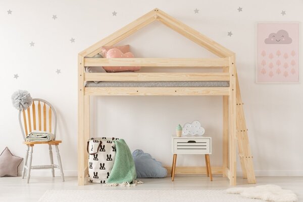 Dětská vyvýšená postel z masivu DOMEČEK - TYP B 160x70 cm