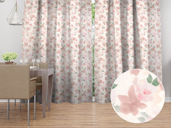 Biante Sametový závěs Tamara TMR-036 Růžovo-béžové akvarelové květy na bílém 135x140 cm