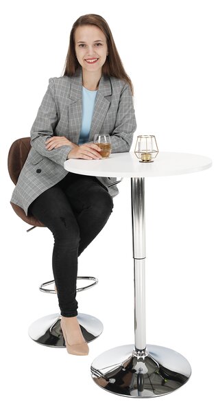 KONDELA Barový stůl s nastavitelnou výškou, bílá, průměr 60 cm, BRANY 2 NEW