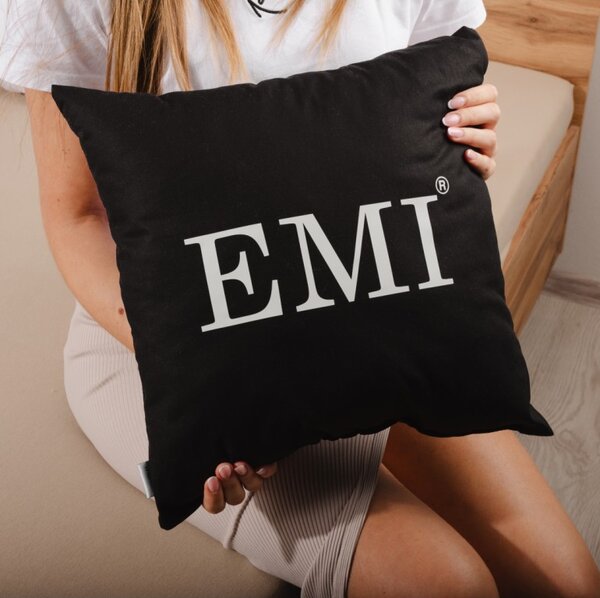 Polštář 40x40 s černým potiskem EMI