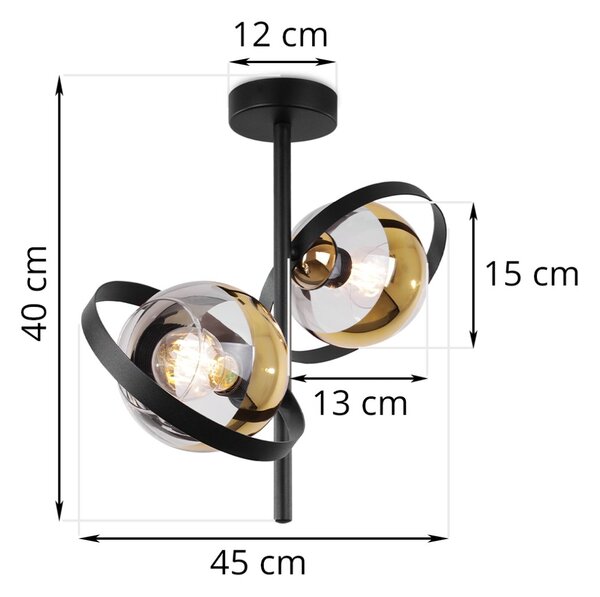 Stropní svítidlo Asturia Ring, 2x zlaté/transparentní skleněné stínítko, B/G