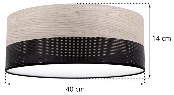 Stropní svítidlo Wood, 1x světle béžová dubová dýha/černé plastové stínítko, (bílé plexisklo), (fi 40cm)