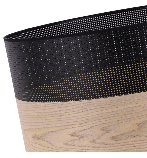 Závěsné svítidlo Wood, 1x béžová dubová dýha/černé plastové stínítko, (fi 30cm)