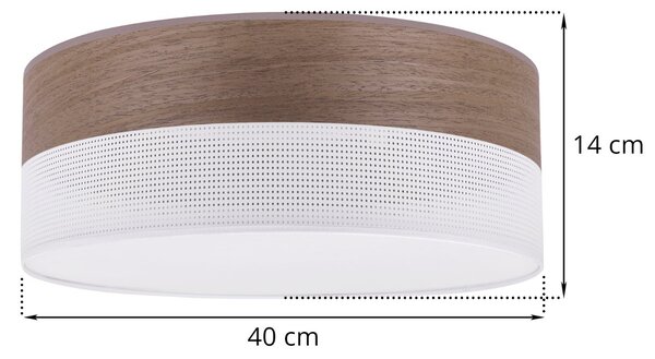 Stropní svítidlo Wood, 1x hnědá ořechová dýha/bílé plastové stínítko, (bílé plexisklo), (fi 40cm)