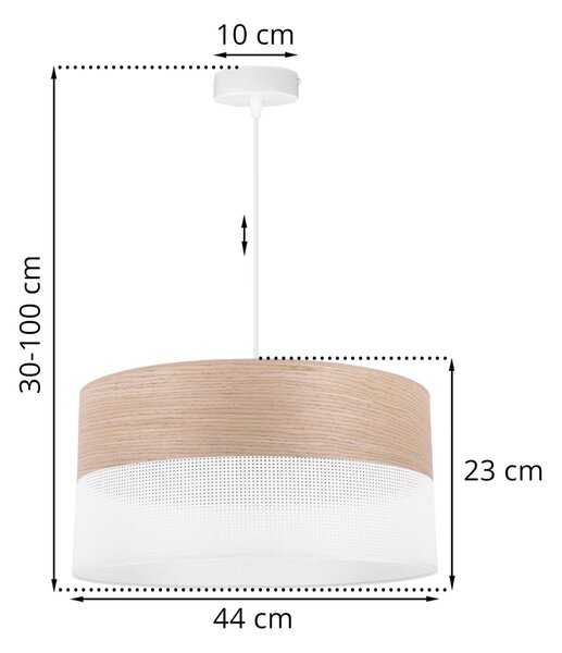 Závěsné svítidlo Wood, 1x béžová dubová dýha/bílé plastové stínítko, (fi 44cm)