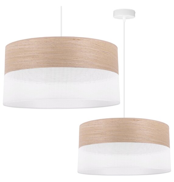 Závěsné svítidlo Wood, 1x béžová dubová dýha/bílé plastové stínítko, (fi 44cm)
