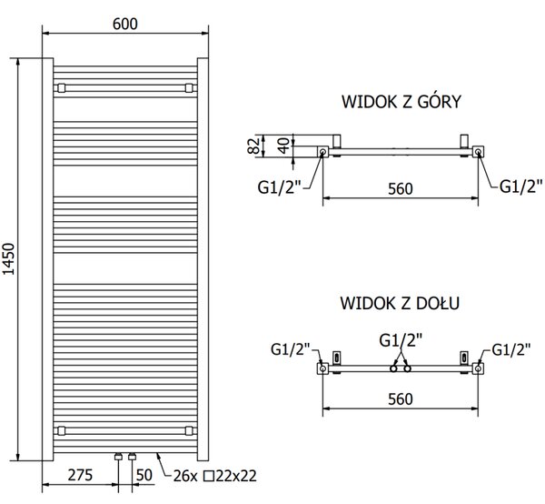 Mexen Pluton koupelnový radiátor 1450 x 600 mm, 826 W, Černá