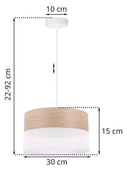 Závěsné svítidlo Wood, 1x béžová dubová dýha/bílé plastové stínítko, (fi 30cm)