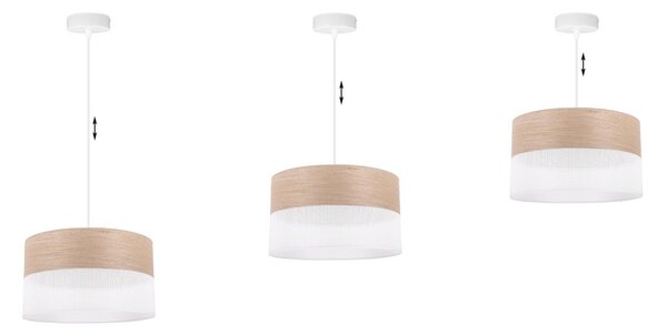 Závěsné svítidlo Wood, 1x béžová dubová dýha/bílé plastové stínítko, (fi 30cm)