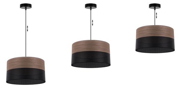 Závěsné svítidlo Wood, 1x hnědá ořechová dýha/černé plastové stínítko, (fi 35cm)