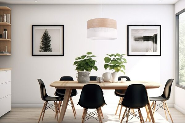 Závěsné svítidlo Wood, 1x béžová dubová dýha/bílé plastové stínítko, (fi 30cm)