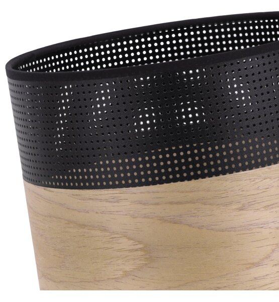 Závěsné svítidlo Wood, 1x dýha zlatý dub/černé plastové stínítko, (fi 20cm)
