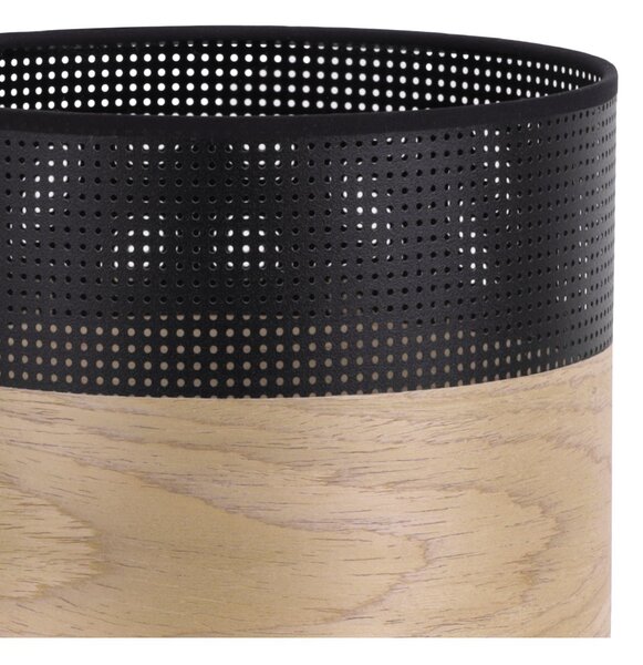 Závěsné svítidlo Wood, 1x dýha zlatý dub/černé plastové stínítko, (fi 20cm)