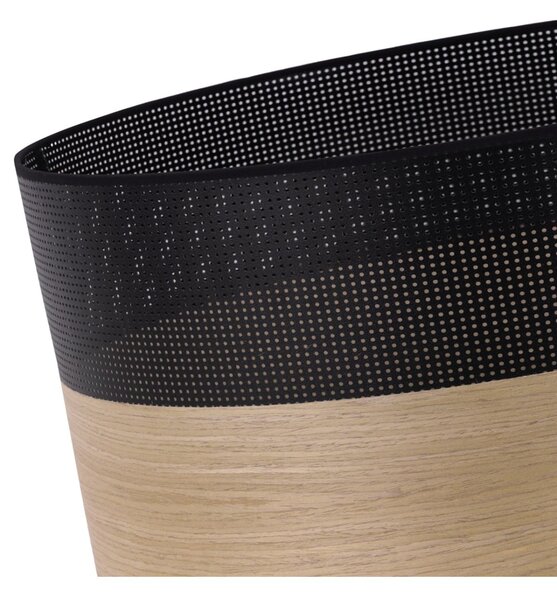 Závěsné svítidlo Wood, 1x dýha zlatý dub/černé plastové stínítko, (fi 30cm)