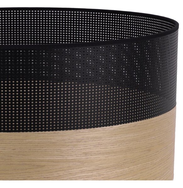 Závěsné svítidlo Wood, 1x dýha zlatý dub/černé plastové stínítko, (fi 44cm)
