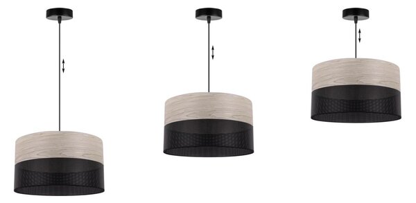Závěsné svítidlo Wood, 1x světle béžová dubová dýha/černé plastové stínítko, (fi 35cm)