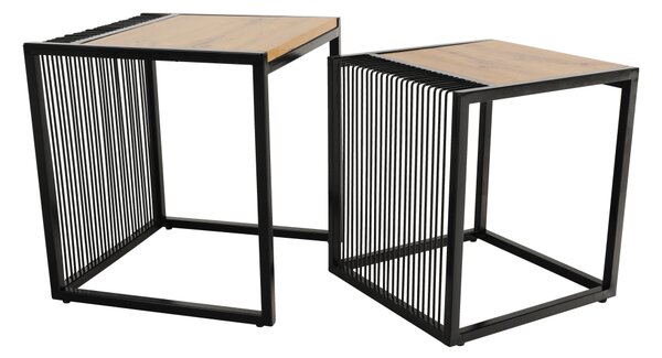 KONDELA Konferenční stolky, set 2 ks, dub / černý, RIMBO
