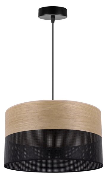Závěsné svítidlo Wood, 1x dýha zlatý dub/černé plastové stínítko, (fi 35cm)