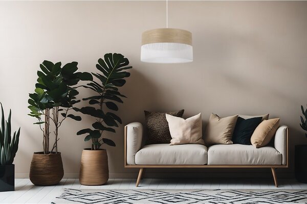 Závěsné svítidlo Wood, 1x dýha zlatý dub/bílé plastové stínítko, (fi 40cm)