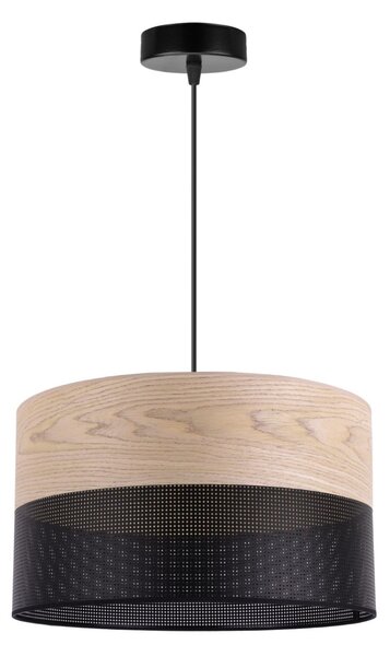 Závěsné svítidlo Wood, 1x béžová dubová dýha/černé plastové stínítko, (fi 35cm)