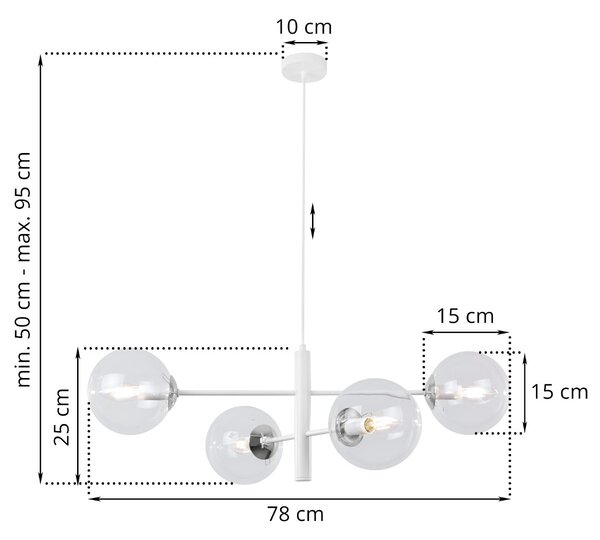 Závěsné svítidlo Paris, 4x transparentní skleněné stínítko, W/CH
