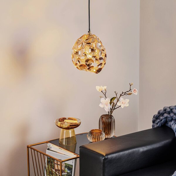 Schuller Valencia Narisa LED závěsné světlo Ø 18 cm růžově zlatá/hnědá, Hnědá / rez, Obývací pokoj / jídelna, kov, Moderní, Koule