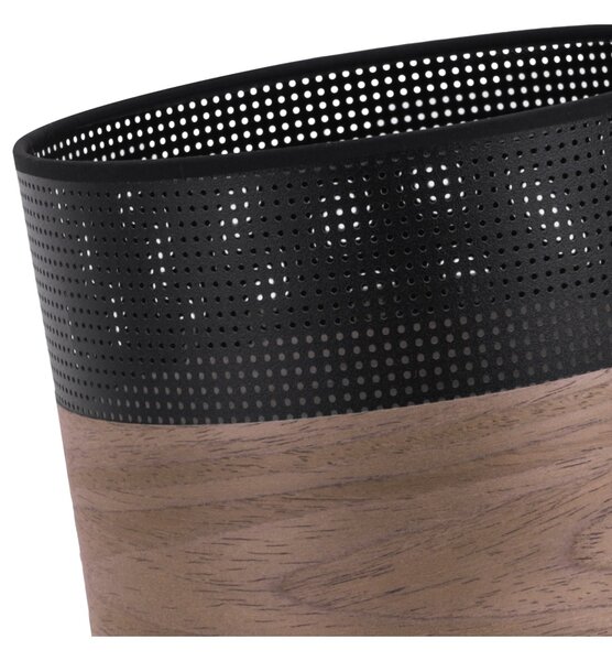 Závěsné svítidlo Wood, 1x hnědá ořechová dýha/černé plastové stínítko, (fi 20cm)