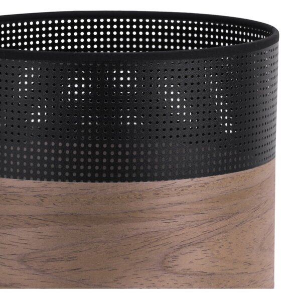 Závěsné svítidlo Wood, 1x hnědá ořechová dýha/černé plastové stínítko, (fi 20cm)