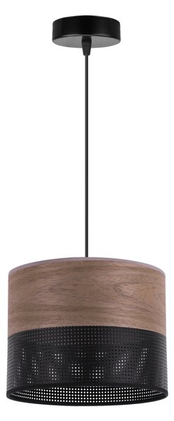 Závěsné svítidlo Wood, 1x hnědá ořechová dýha/černé plastové stínítko, (fi 20cm)