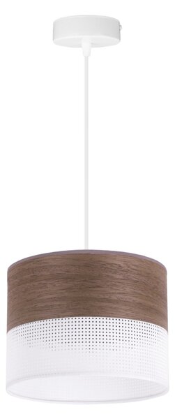 Závěsné svítidlo Wood, 1x hnědá ořechová dýha/bílé plastové stínítko, (fi 20cm)