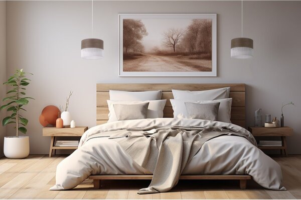 Závěsné svítidlo Wood, 1x hnědá ořechová dýha/bílé plastové stínítko, (fi 20cm)