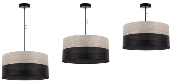 Závěsné svítidlo Wood, 1x světle béžová dubová dýha/černé plastové stínítko, (fi 44cm)