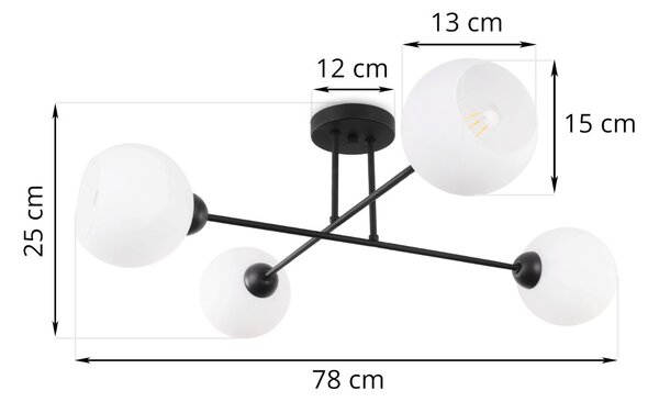Stropní svítidlo Eliza, 4x bílé skleněné stínítko, B