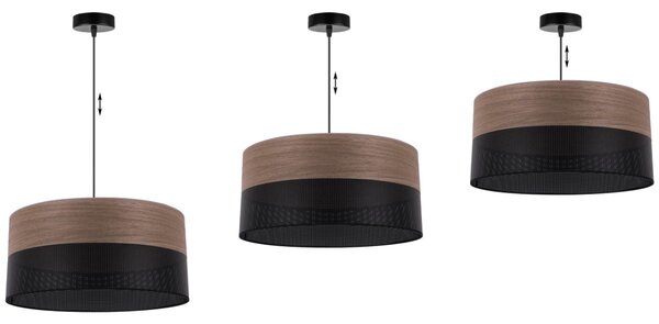Závěsné svítidlo Wood, 1x hnědá ořechová dýha/černé plastové stínítko, (fi 44cm)