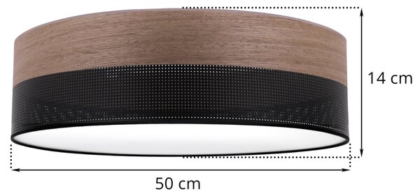 Stropní svítidlo Wood, 1x hnědá ořechová dýha/černé plastové stínítko, (bílé plexisklo), (fi 50cm)