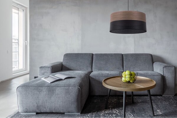 Závěsné svítidlo Wood, 1x hnědá ořechová dýha/černé plastové stínítko, (fi 44cm)