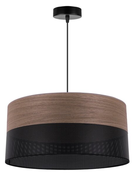 Závěsné svítidlo Wood, 1x hnědá ořechová dýha/černé plastové stínítko, (fi 44cm)