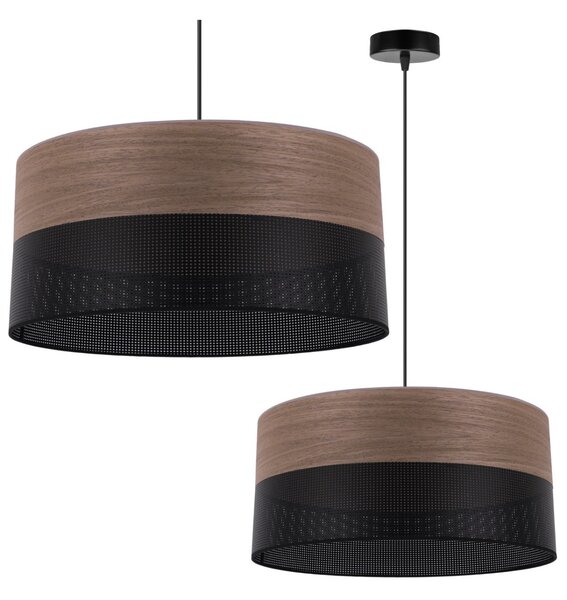 Závěsné svítidlo Wood, 1x hnědá ořechová dýha/černé plastové stínítko, (fi 44cm)