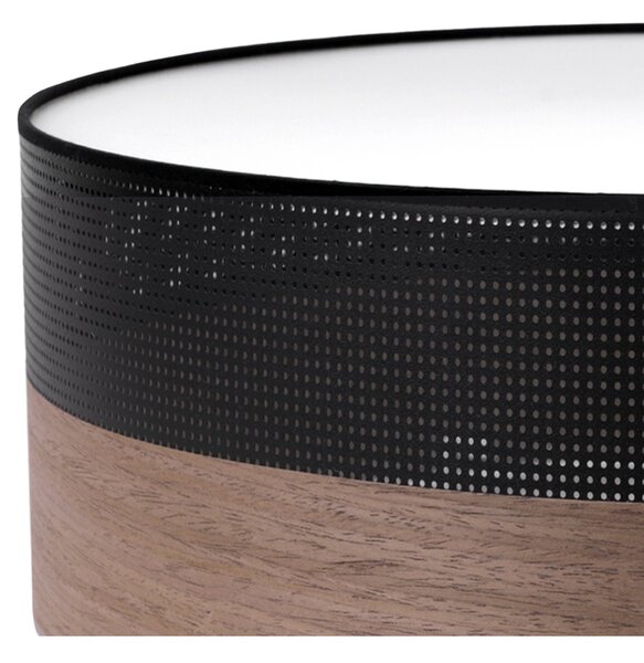 Stropní svítidlo Wood, 1x hnědá ořechová dýha/černé plastové stínítko, (bílé plexisklo), (fi 40cm)