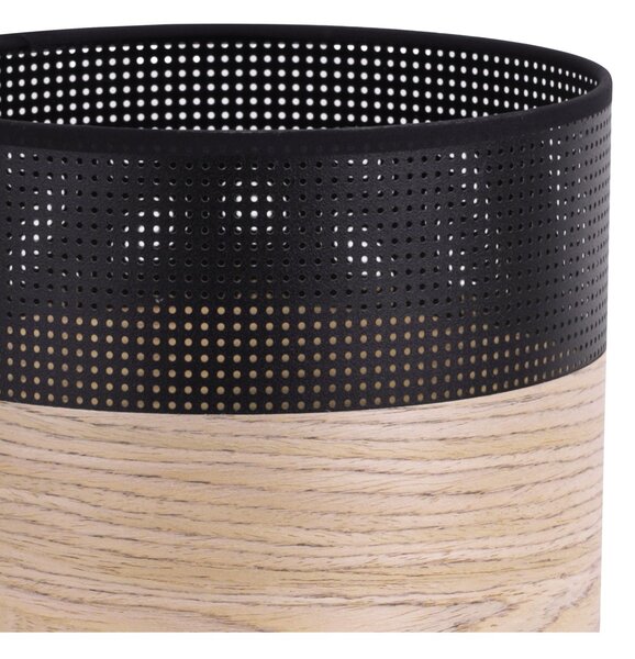 Závěsné svítidlo Wood, 1x béžová dubová dýha/černé plastové stínítko, (fi 20cm)