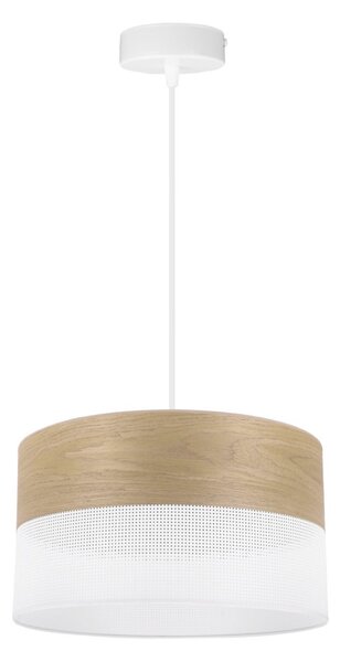 Závěsné svítidlo Wood, 1x dýha zlatý dub/bílé plastové stínítko, (fi 30cm)