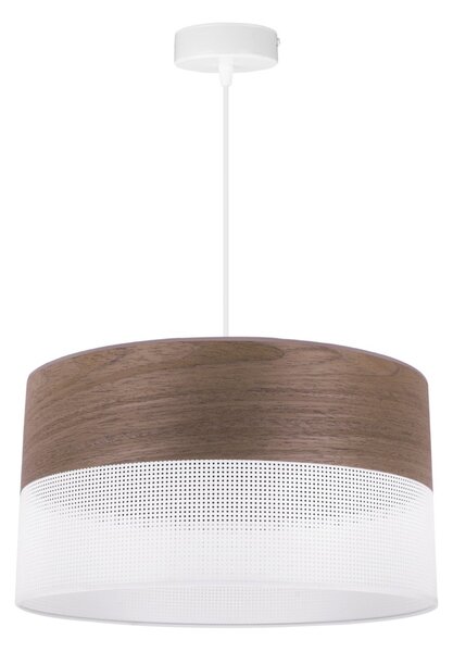 Závěsné svítidlo Wood, 1x hnědá ořechová dýha/bílé plastové stínítko, (fi 40cm)