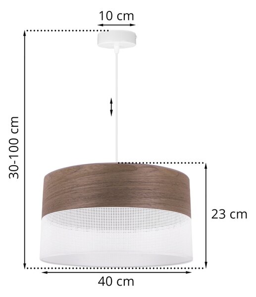 Závěsné svítidlo Wood, 1x hnědá ořechová dýha/bílé plastové stínítko, (fi 40cm)