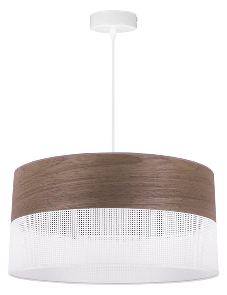 Závěsné svítidlo Wood, 1x hnědá ořechová dýha/bílé plastové stínítko, (fi 44cm)