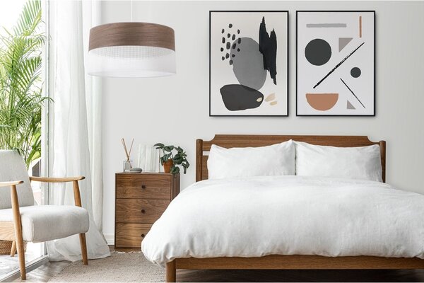 Závěsné svítidlo Wood, 1x hnědá ořechová dýha/bílé plastové stínítko, (fi 40cm)