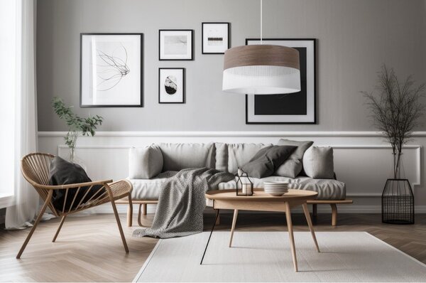 Závěsné svítidlo Wood, 1x hnědá ořechová dýha/bílé plastové stínítko, (fi 40cm)