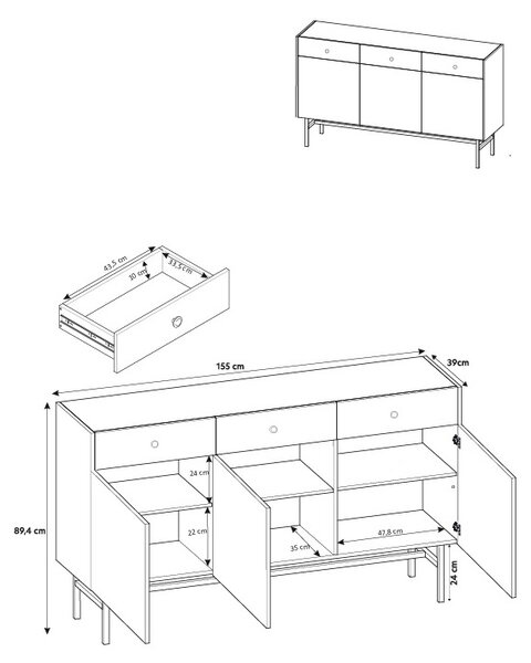 Komoda Desanta 3D3SZ (černá)