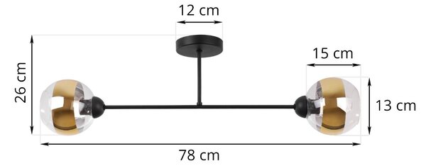 Stropní svítidlo Asturia, 2x zlaté/transparentní skleněné stínítko, B