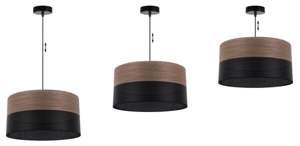 Závěsné svítidlo Wood, 1x hnědá ořechová dýha/černé plastové stínítko, (fi 40cm)