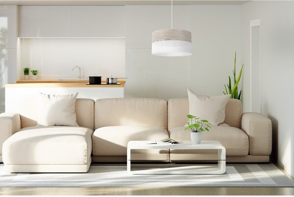 Závěsné svítidlo Wood, 1x světle béžová dubová dýha/bílé plastové stínítko, (fi 40cm)
